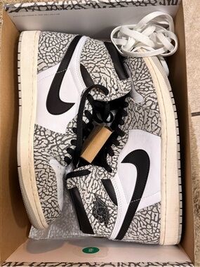 Nike Air Jordan 1 High - White, Black & Gray Elephant Print